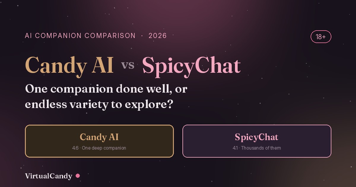 Candy AI vs SpicyChat 2026 — one deep companion versus thousands of characters